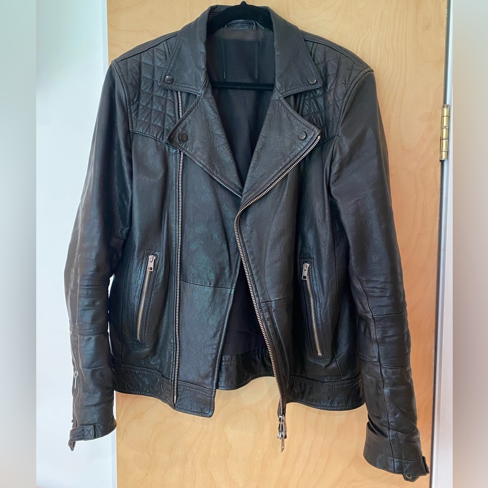 AllSaints mens Kushiro Leather Biker Jacket (Small)